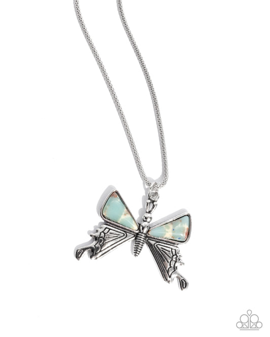 Paparazzi Down to Earth Descent - Blue Turquoise Stone & Silver Butterfly Santa Fe Style Necklace N3926