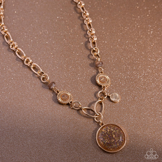 FLECKS Big Thing - Brown Cat's Eye Bead & Brown Iridescent Flecked Pendant Necklace Paparazzi N2839