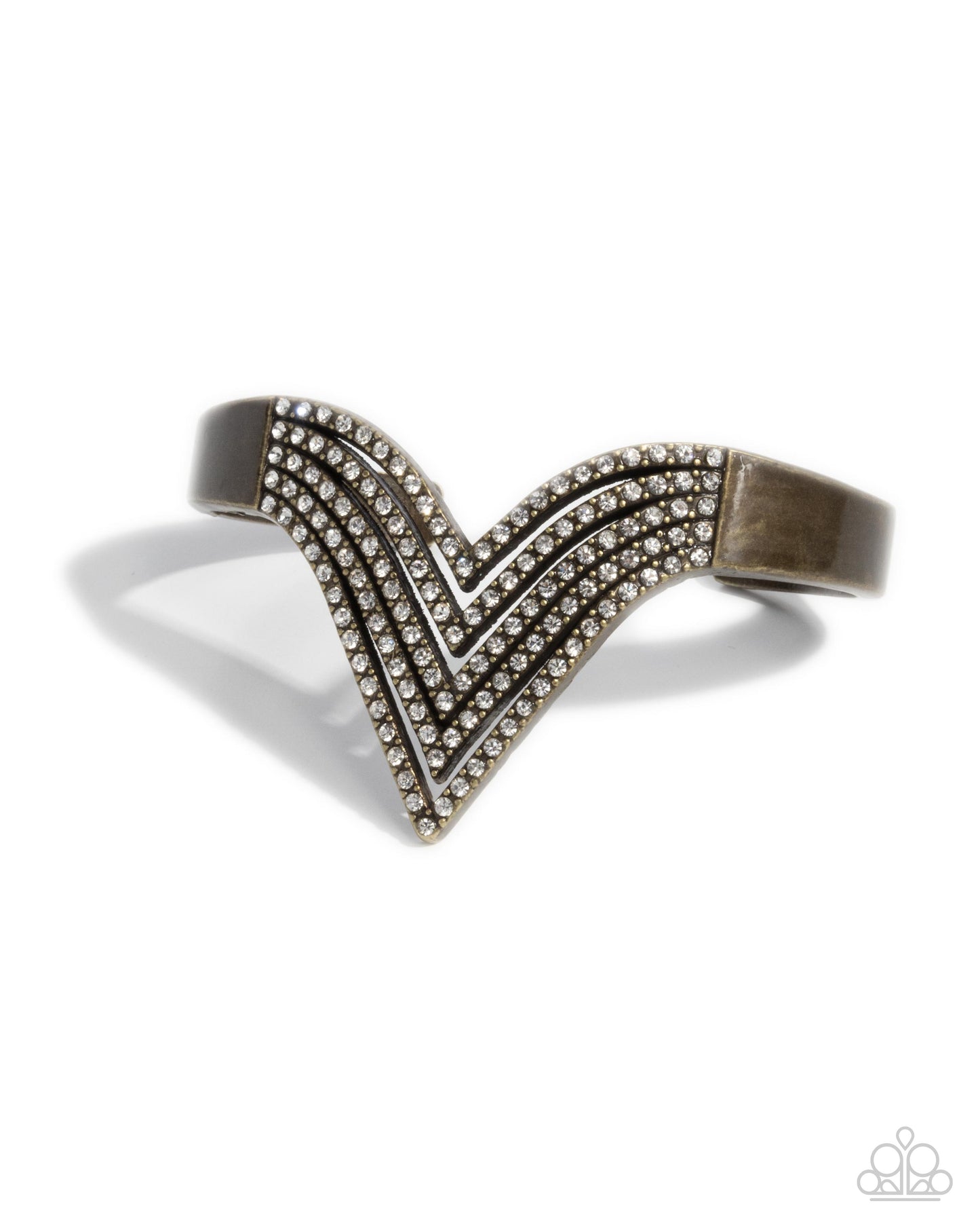 Pressure Point - Brass & White Rhinestone V Shaped Cuff Bracelet Paparazzi B2284