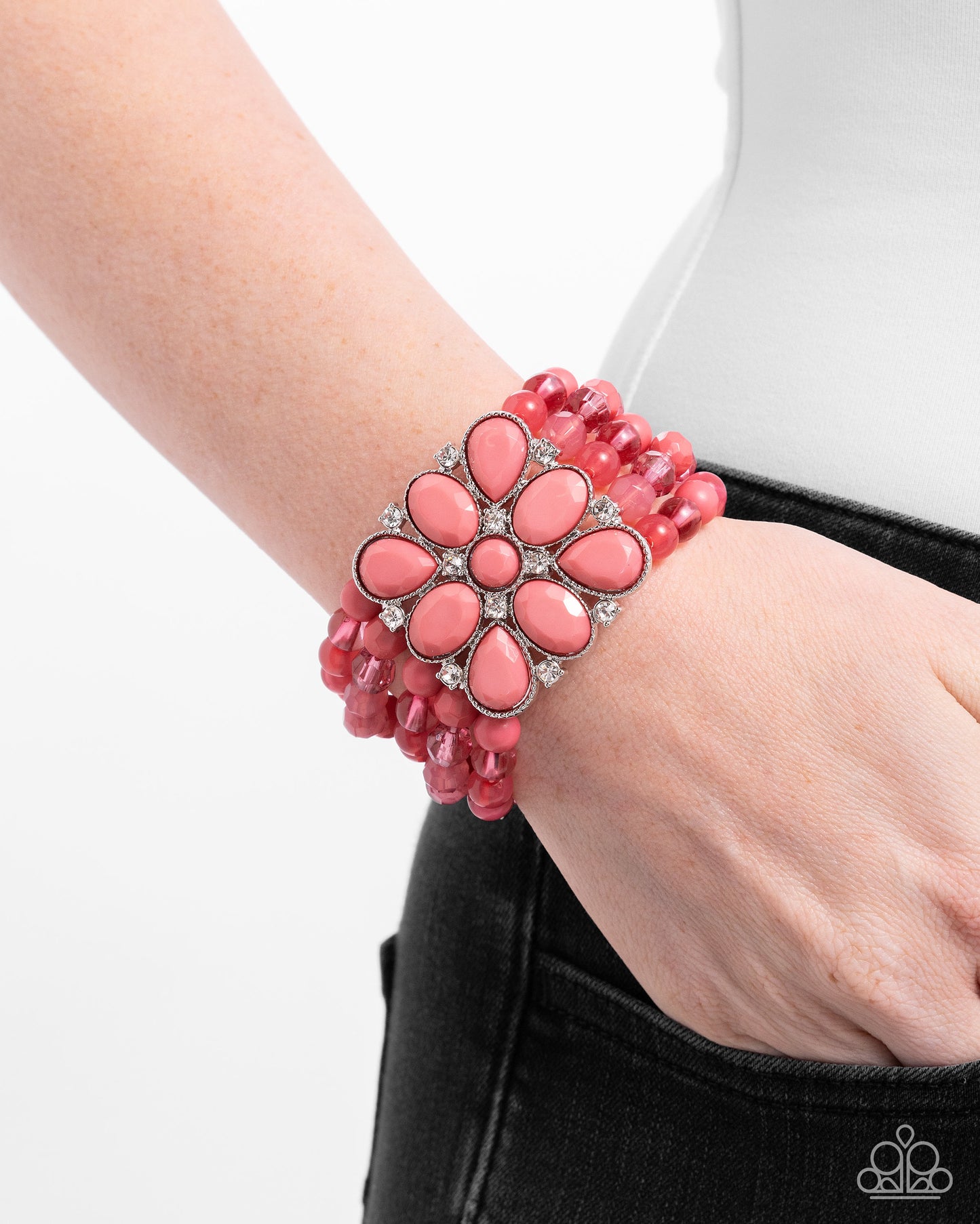 Everything is New - Pink Desert Rose Floral Stretch Bracelet Paparazzi B1978