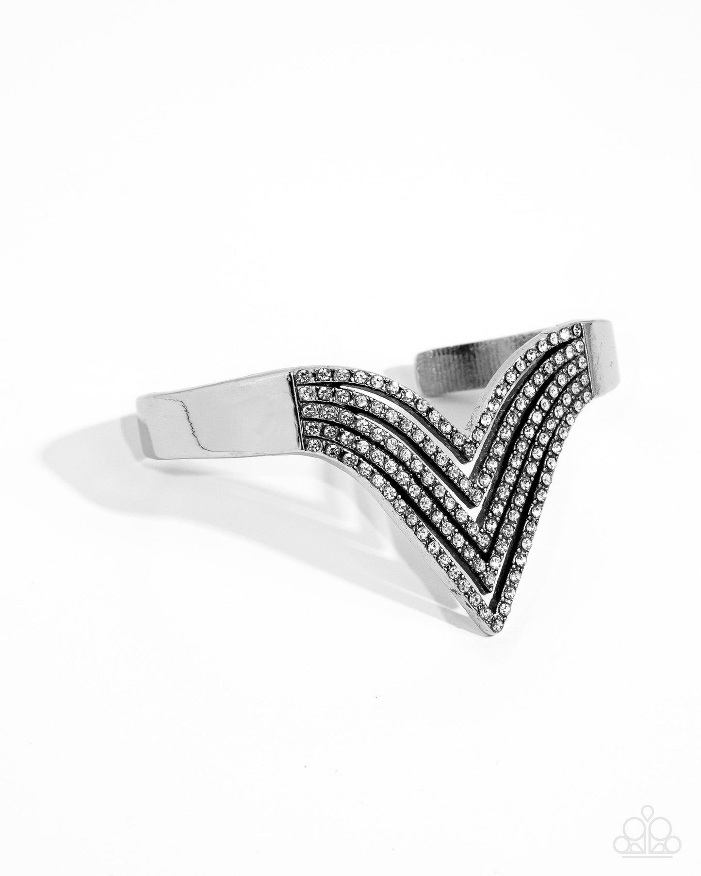 Paparazzi Pressure Point - White Rhinestone Silver Stud Cuff Bracelet B2157
