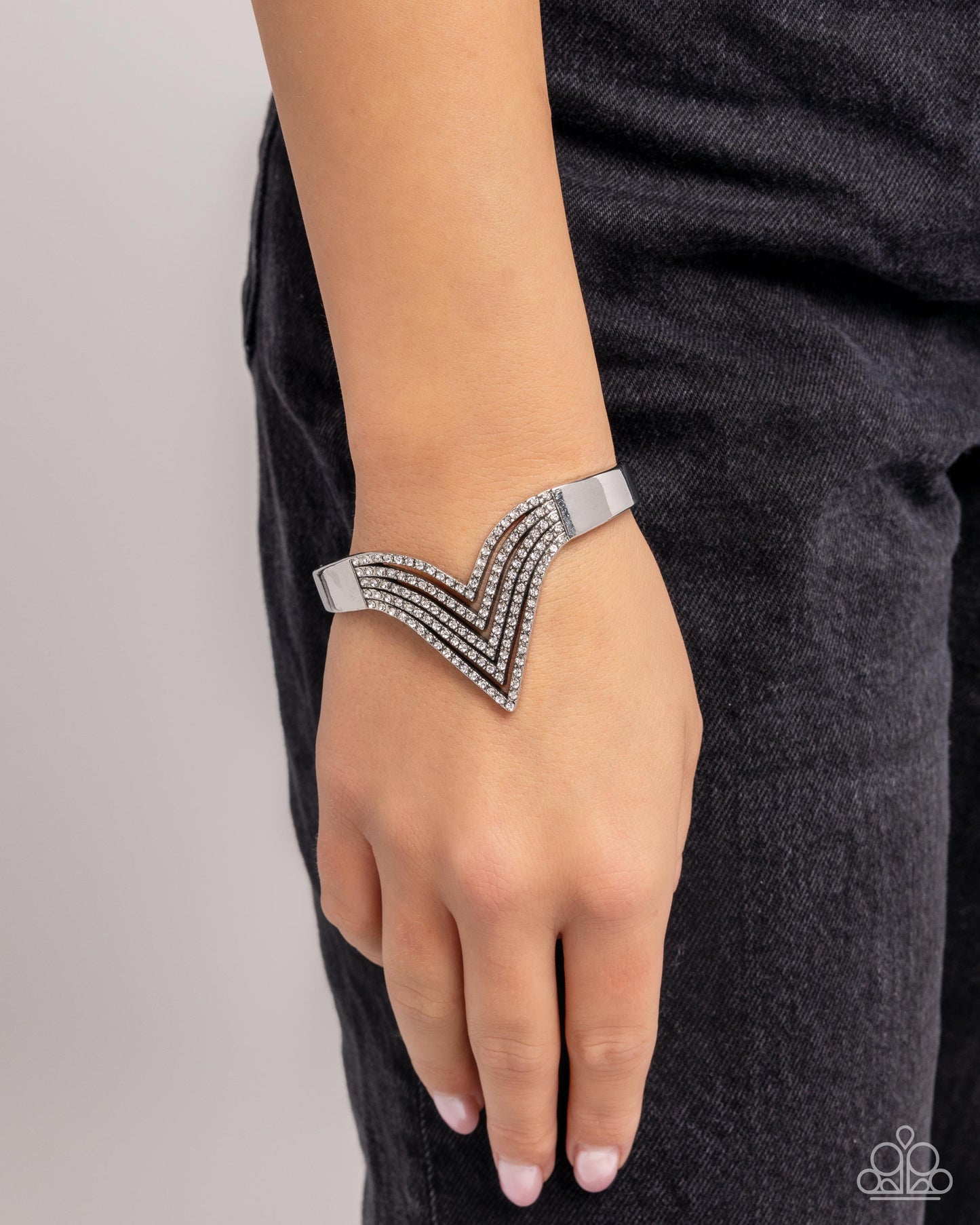 Paparazzi Pressure Point - White Rhinestone Silver Stud Cuff Bracelet B2157