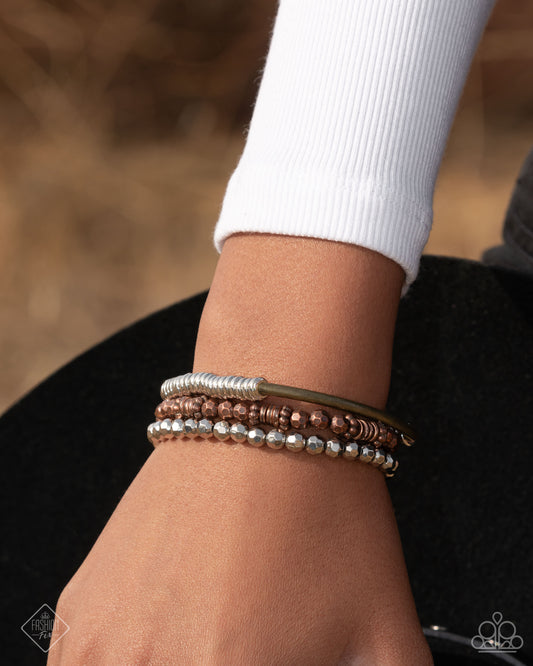 Fabulous Find - Multi Copper, Silver, Brass Bead Set Of Three Stretch Bracelet Sunset Sightings January 2025 Fashion Fix Paparazzi B2203