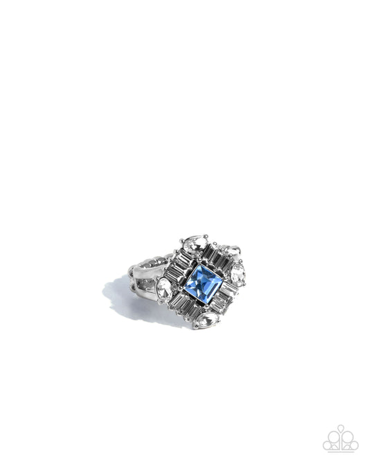 Paparazzi Square Formation - Blue & White Rhinestone Ring R1296