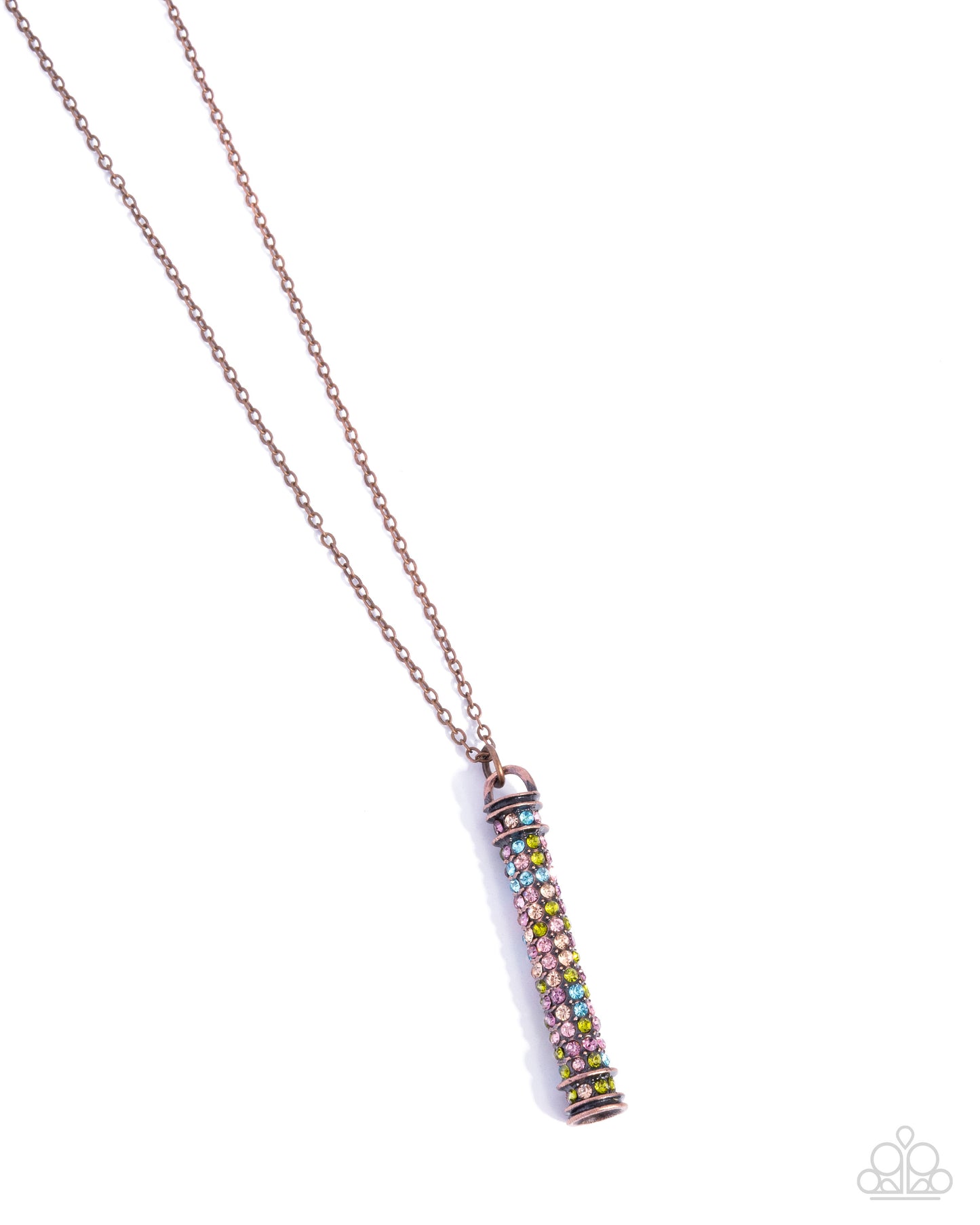 Paparazzi Carry A Torch For - Copper & Multicolored Rhinestone Peach, Aquamarine, Light Rose, Olive Column Pendant Necklace