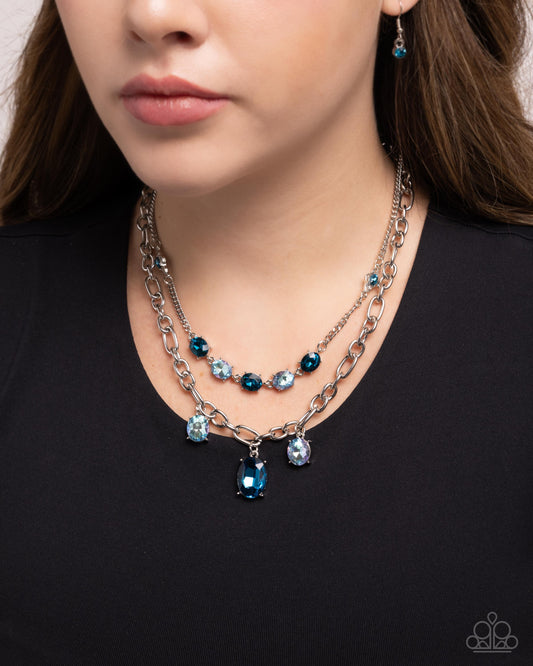 Just for this Moment - Blue & Light Blue Iridescent Gem Layered Necklace Paparazzi N2988