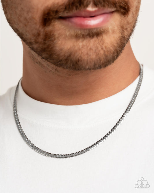 CURB the Peace - Silver Urban Herringbone Pattern Chain Necklace Paparazzi N3557