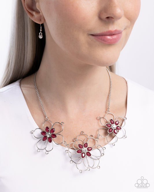 Wiry Welcome - Pink Flower Silver Wire Necklace Paparazzi N3569