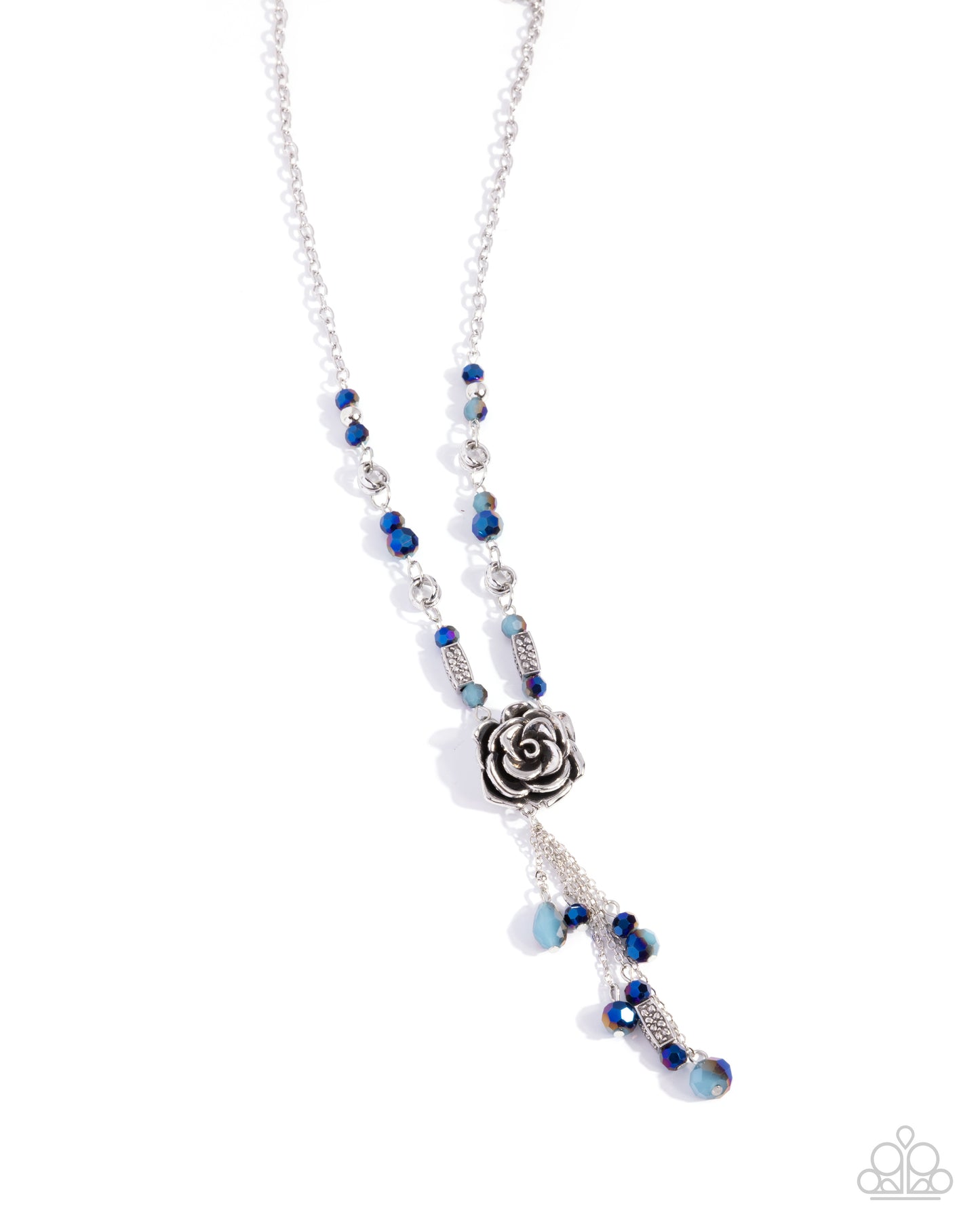 Pruning Promise - Blue UV Gem & Silver Flower Necklace Paparazzi N2797