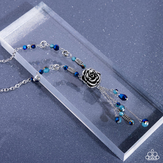 Pruning Promise - Blue UV Gem & Silver Flower Necklace Paparazzi N2797