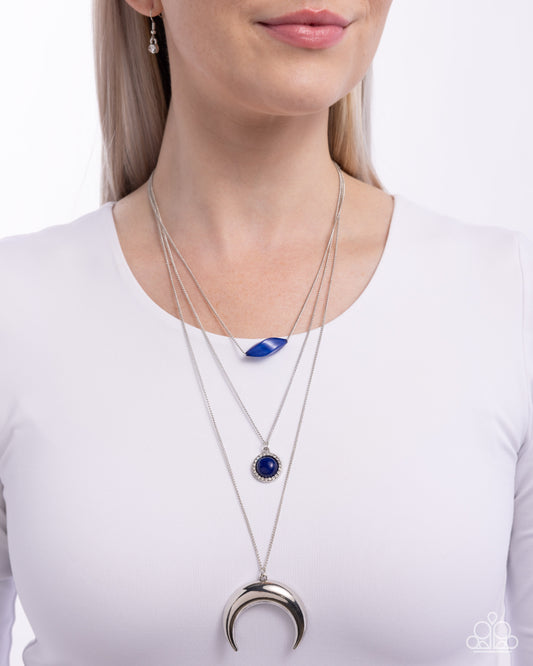 Finally Free - Blue Lapis & Silver Crescent Horn Multi Layered Necklace Paparazzi N3166