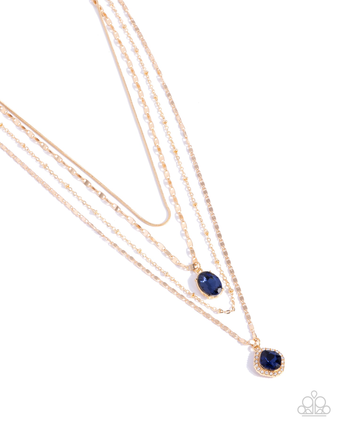 Paparazzi Four-Part Harmony - Blue Gem Gold Layered Snake, Satellite & Paperclip Chain Layered Necklace N3886