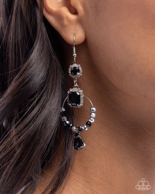 Point Me in the BRIGHT Direction - Black Rhinestone Hematite Silver Earring Paparazzi E3055