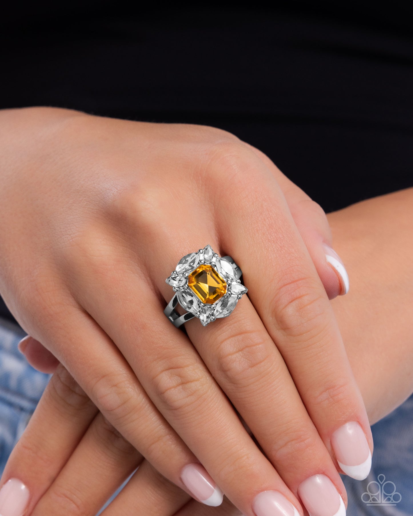 Beautiful Things - Yellow Gem & White Marquise Cut Rhinestone Ring Paparazzi R1192