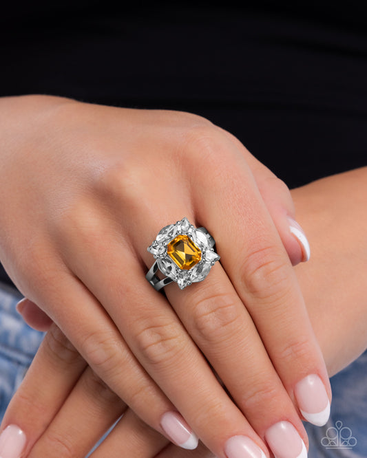 Beautiful Things - Yellow Gem & White Marquise Cut Rhinestone Ring Paparazzi R1192