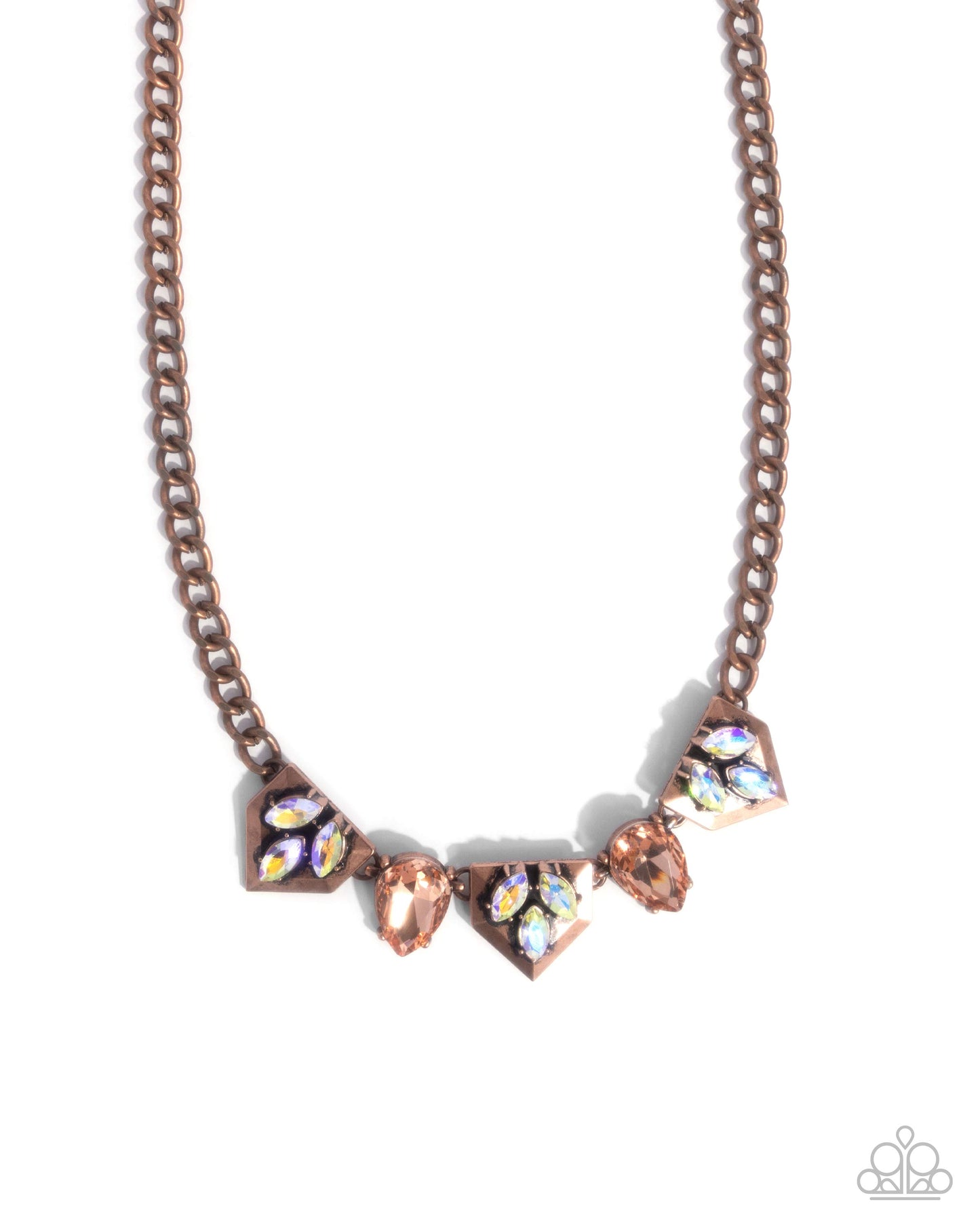 Home Place Haute - Copper Curb Chain Peach Gems & Iridescent Rhinestone Necklace Paparazzi N3062