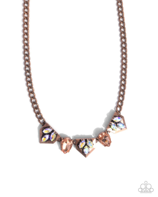 Home Place Haute - Copper Curb Chain Peach Gems & Iridescent Rhinestone Necklace Paparazzi N3062