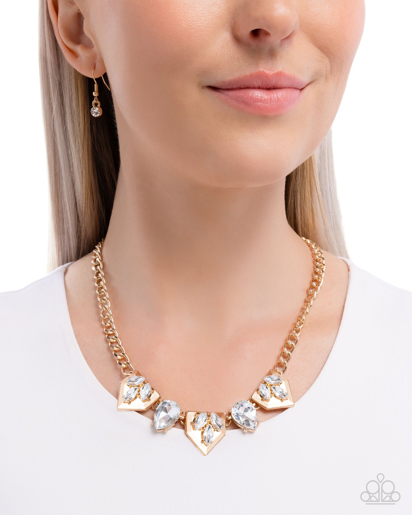 Home Place Haute - Gold Curb Chain & White Gem Necklace Paparazzi N3393