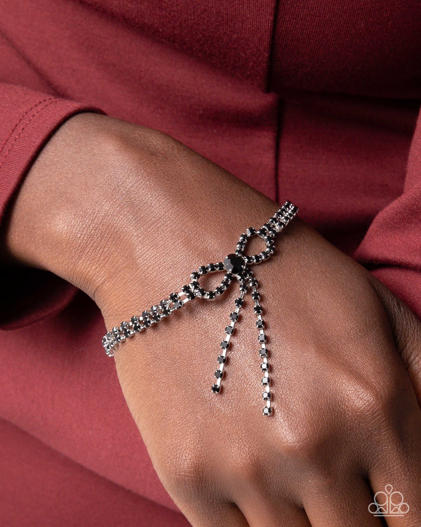 Complete Look Dapper Delicacy Black Rhinestone Bow Necklace & Dapper Delight Black Rhinestone Bow Bracelet Paparazzi