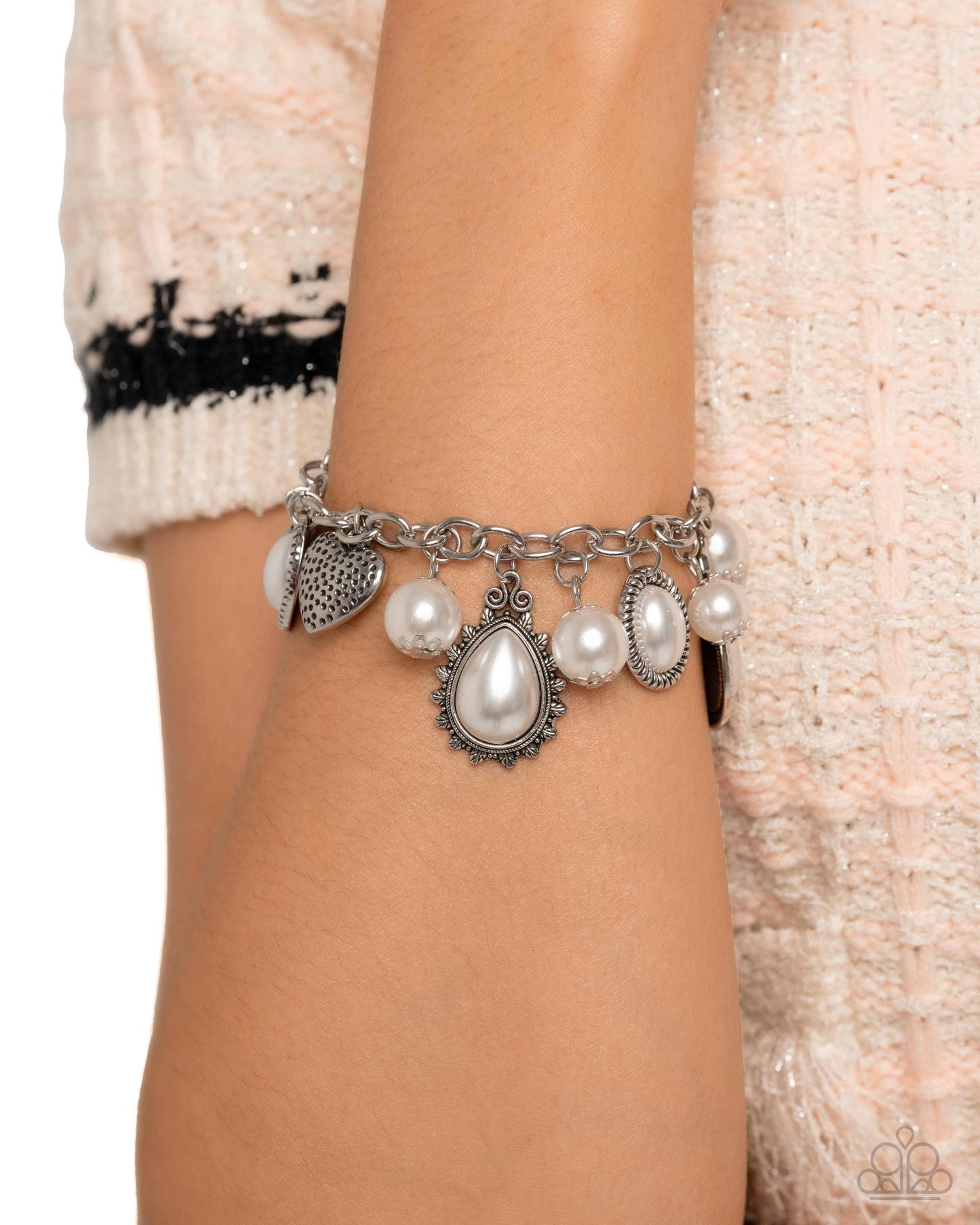 Paparazzi Pearly Pact - Complete Look Silver Pearly Prelude White Necklace & Pearly Preparation White Bracelet Set