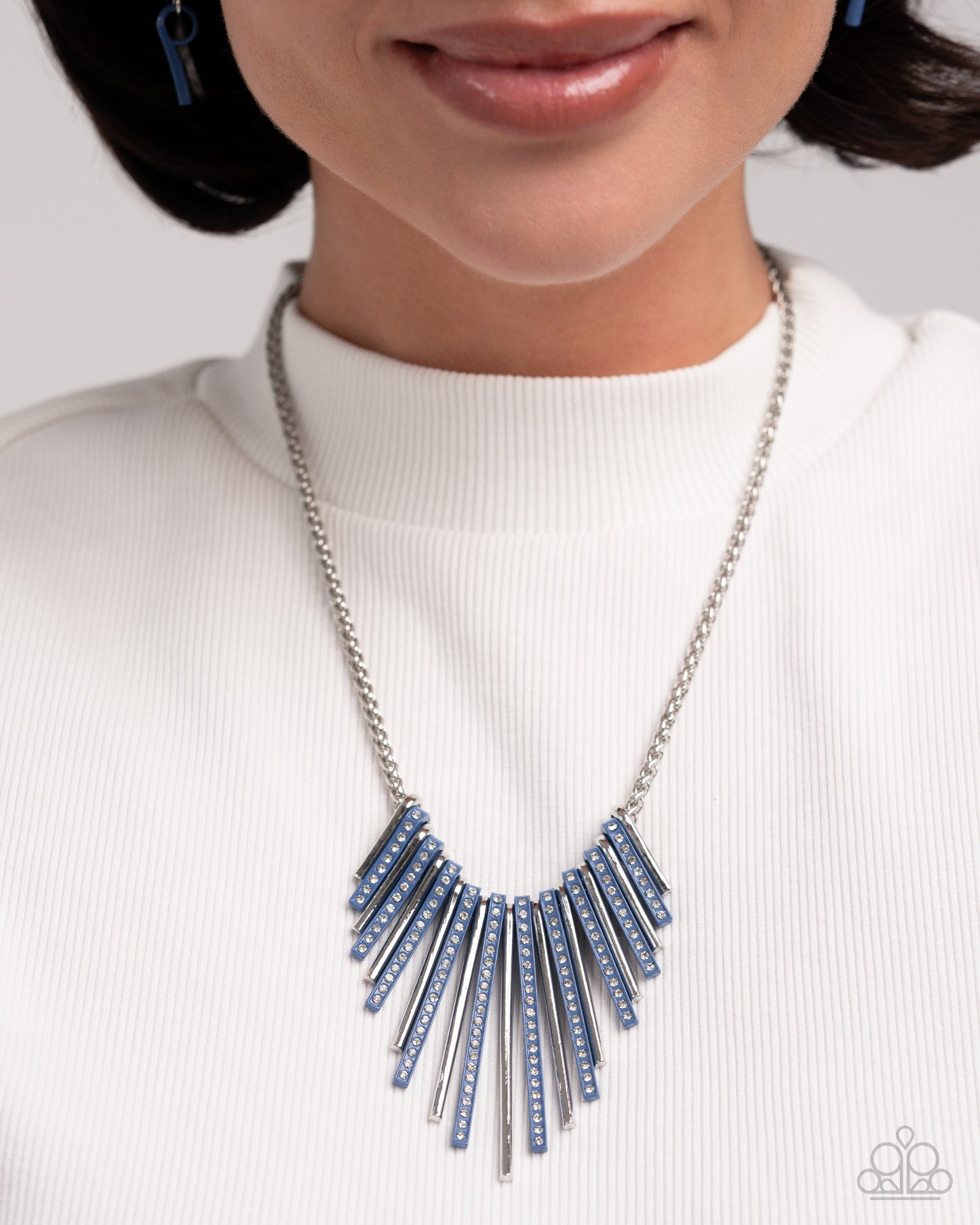 Fashionable Fringe Blue Marlin & White Rhinestone Necklace Paparazzi N2499