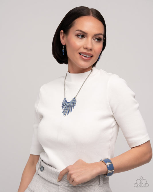 Fashionable Fringe Blue Marlin & White Rhinestone Necklace Paparazzi N2499