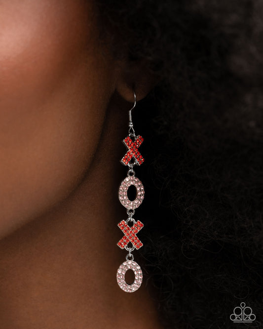 XOXO Stream Multi Red & Light Rose Rhinestone Valentines Style Earring Paparazzi E2985