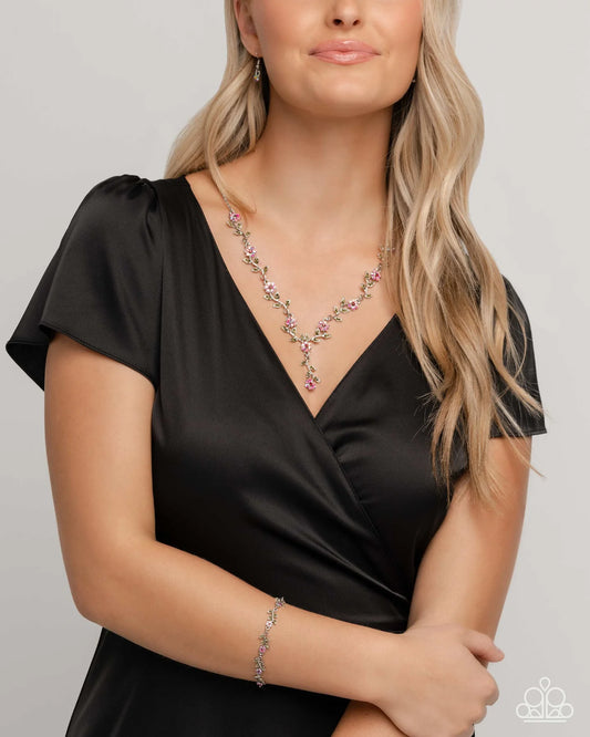 Complete Look - Estate Grounds Necklace and Personal Estate Bracelet Red Silver Flower 2-Piece Set - Paparazzi N3641