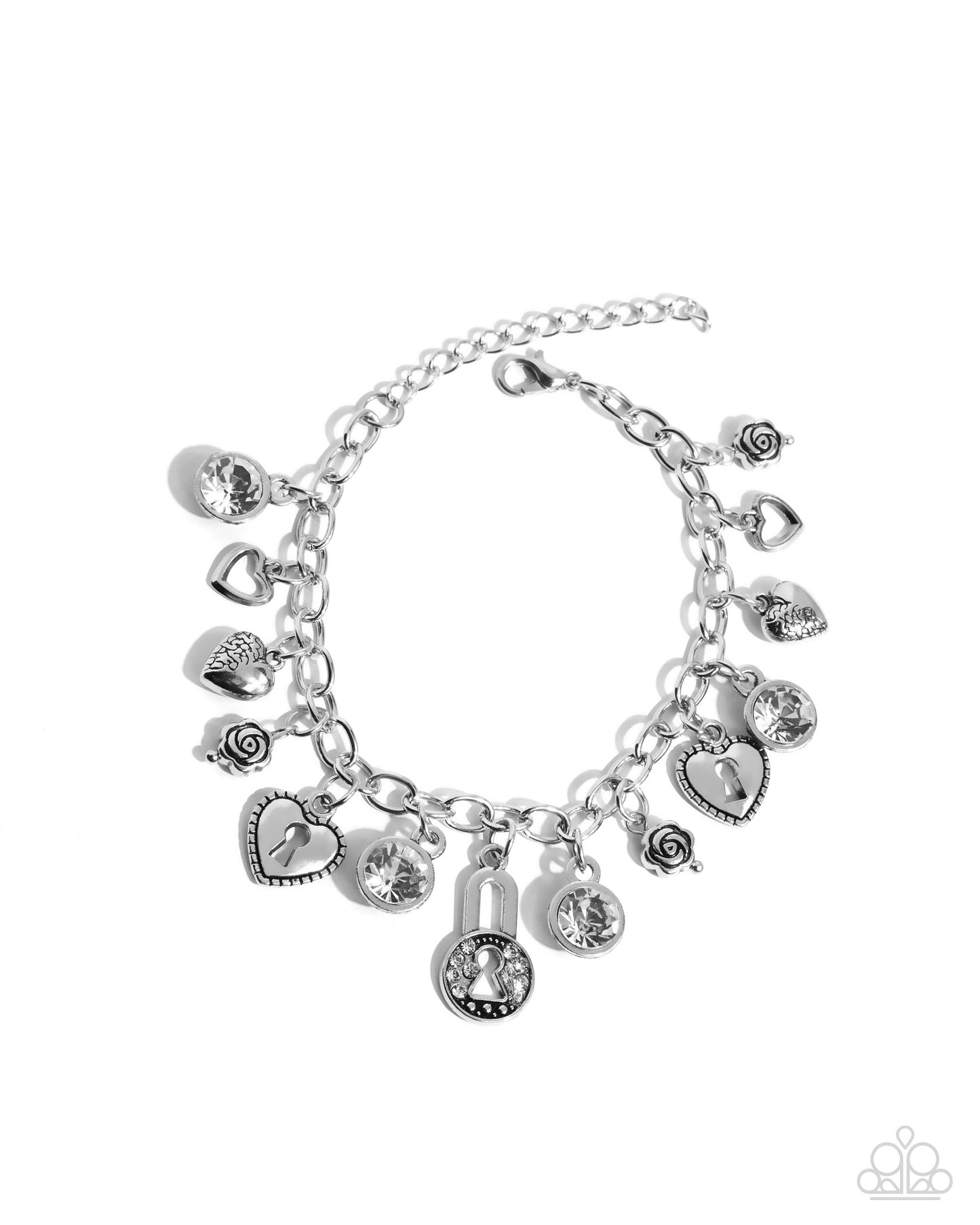 Luxurious Locks - White Gem Padlock Style Charm Bracelet Paparazzi B2043