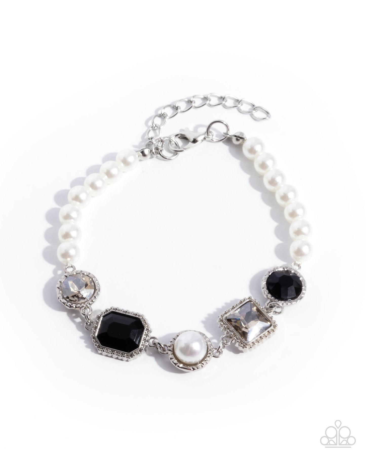 Dumbfounding Dazzle - Black & Smoky Rhinestone White Pearl Bracelet Paparazzi B1913