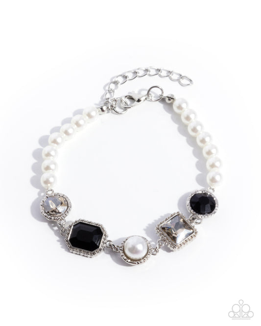 Dumbfounding Dazzle - Black & Smoky Rhinestone White Pearl Bracelet Paparazzi B1913