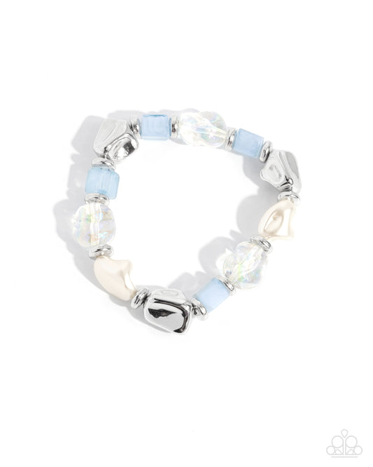 Frenetic Fantasy Blue Milky Winter Sky Cubes, Baroque Pearl Stretch Bracelet Paparazzi B1899