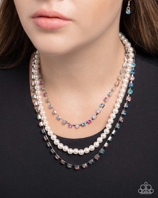 Class Change - Multicolored Blue, Light Rose & White Pearl Layered Necklace Paparazzi N2926