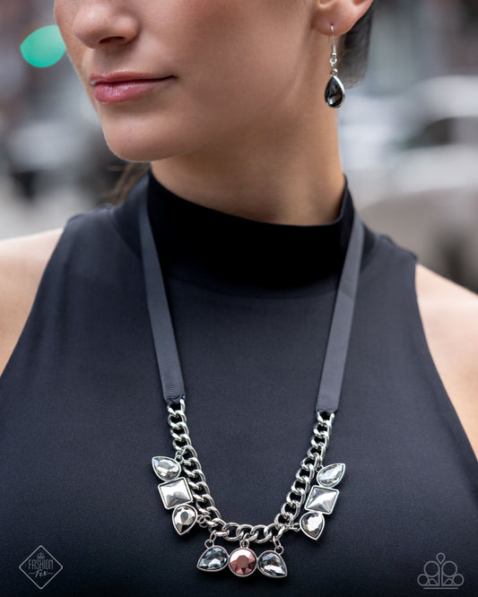 Sassy Salutation - Multi Smoky, Silver & Copper Aurum Gem On Black Ribbon Necklace Fashion Fix Magnificent Musings December 2024 Paparazzi N3177
