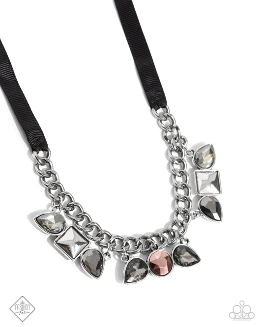 Sassy Salutation - Multi Smoky, Silver & Copper Aurum Gem On Black Ribbon Necklace Fashion Fix Magnificent Musings December 2024 Paparazzi N3177