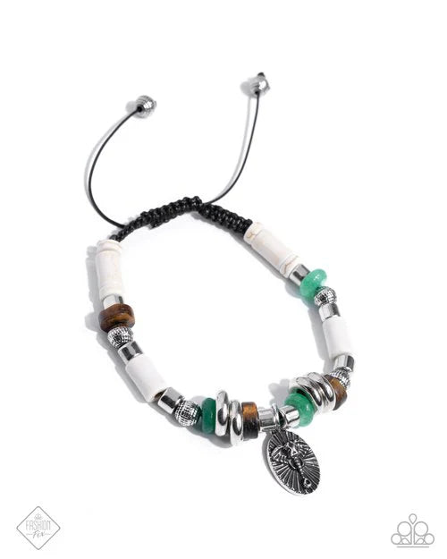 Seasoned Adventurer - Multi Green, Brown, White Bead Sliding Knot Bracelet February 2025 Sunset Sightings Fashion Fix Paparazzi B2071