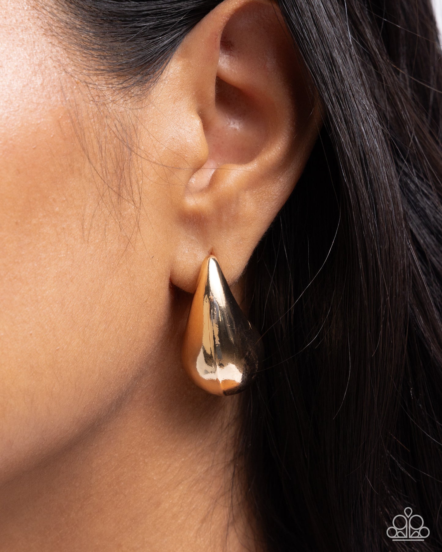 Raindrop Reveal - Gold Oversized Teardrop Post Earring Paparazzi E2563