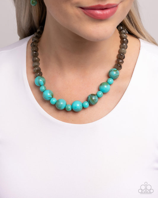 Not a Phase - Blue Turquoise Marbled & Gray Bead Necklace Paparazzi N3168
