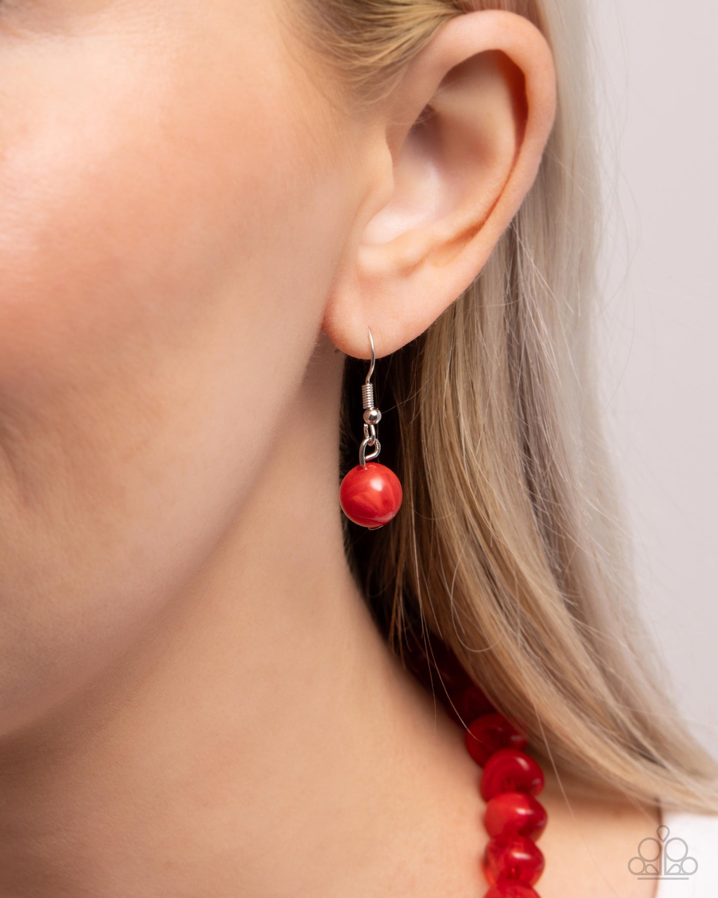 Not a Phase - Red Marbled & Transparent Acrylic Bead Necklace Paparazzi N3345