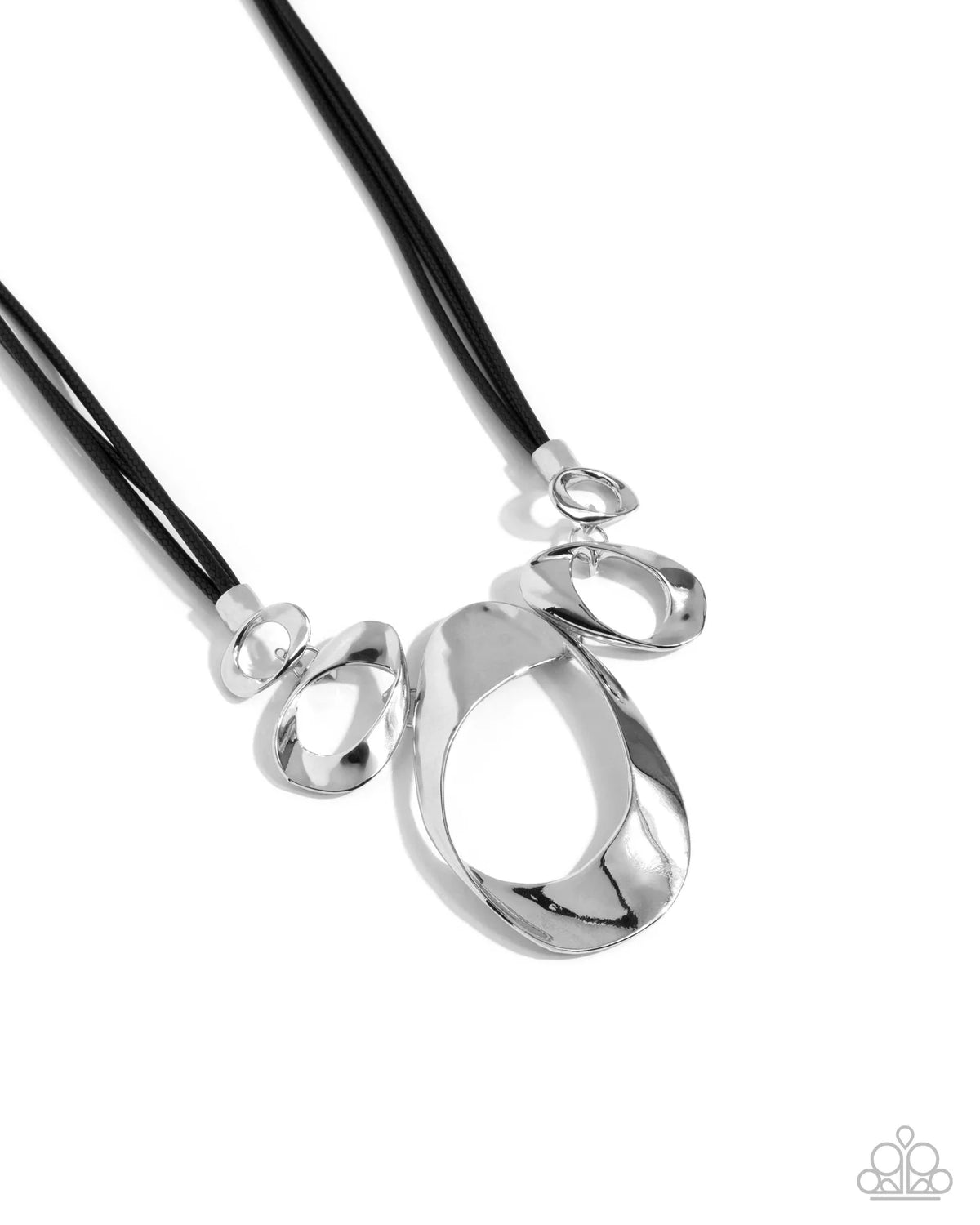 Paparazzi Apprehensive Accent - Silver High Sheen Curved Ovals Corded Necklace N3969