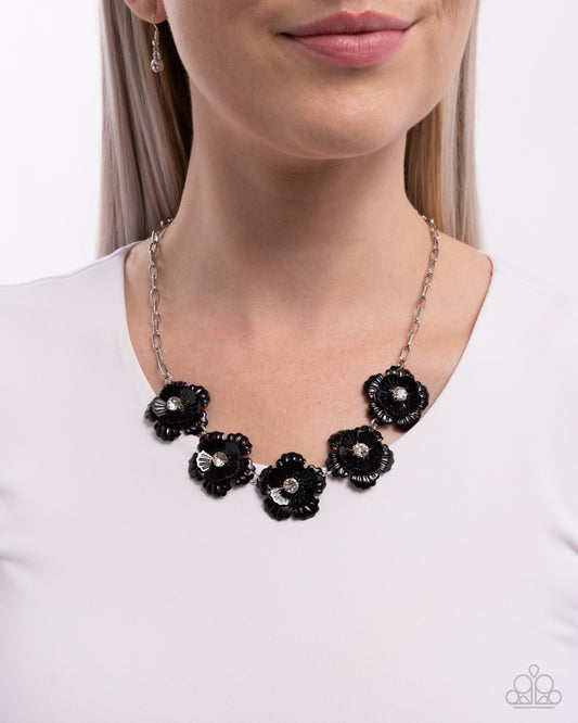 Flower Chain - Black 3-D Flower Necklace Paparazzi N2874