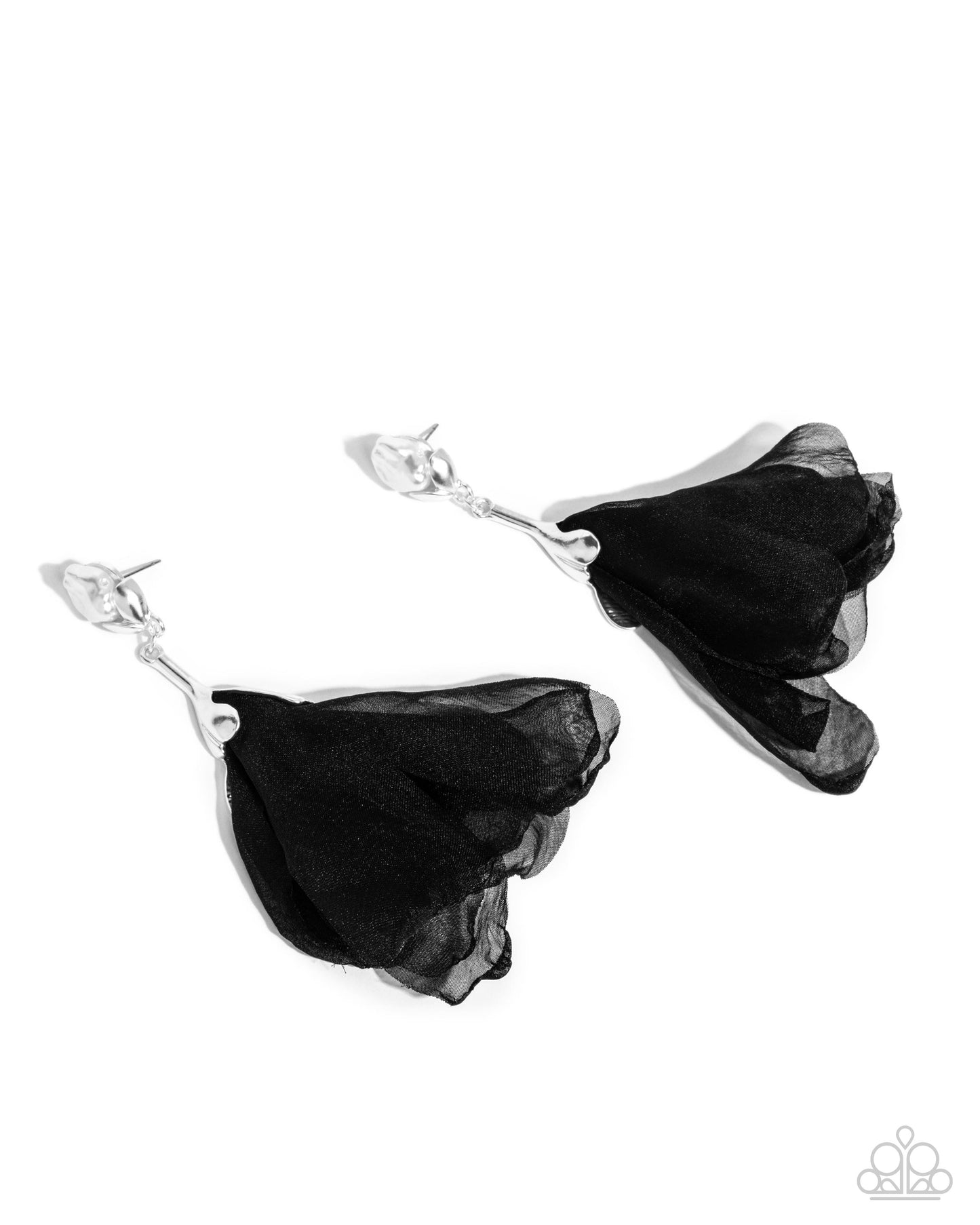 Corps de Ballet - Black Tulle White Pearl Flower Earring Paparazzi E2721