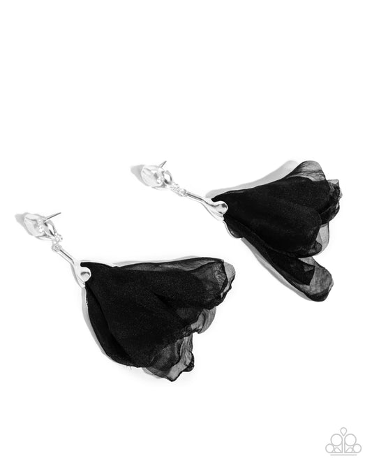 Corps de Ballet - Black Tulle White Pearl Flower Earring Paparazzi E2721