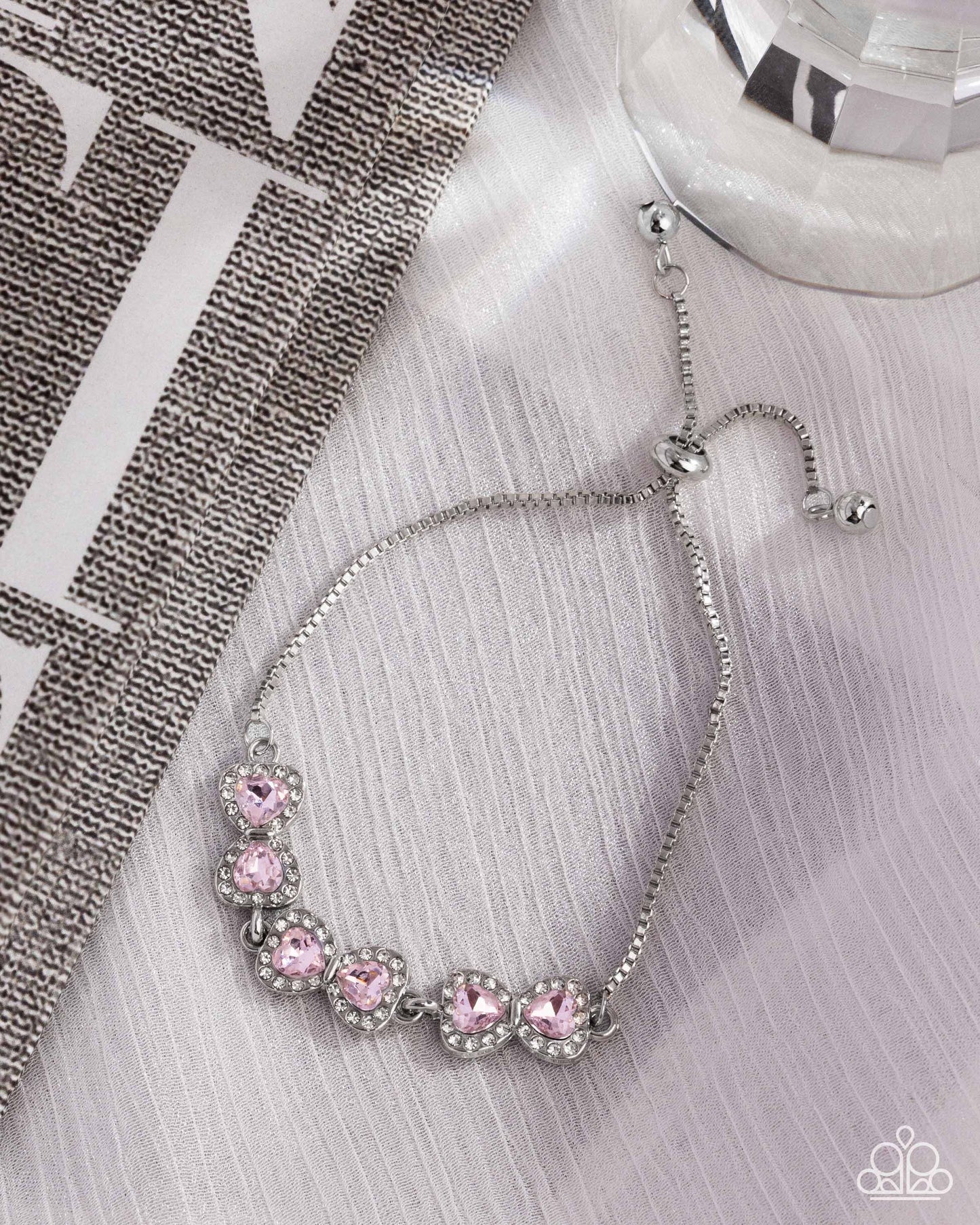 Paparazzi Angelic Afterlife - Pink Heart Gem & White Rhinestone Sliding Bead Closure Bracelet B2554