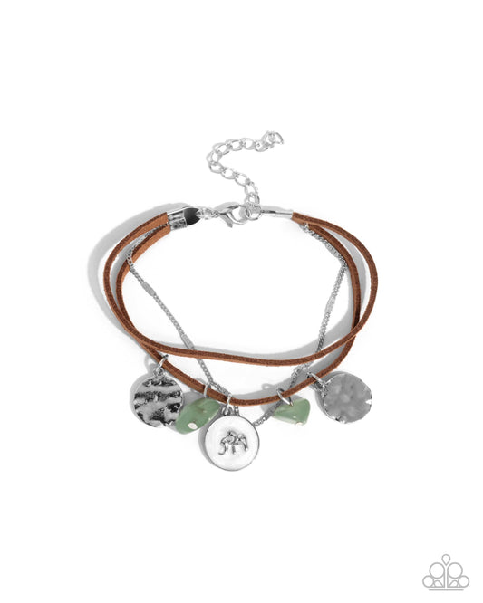Serene Stroll - Green Jade Stone Elephant Charm Clasp Bracelet Paparazzi B2082