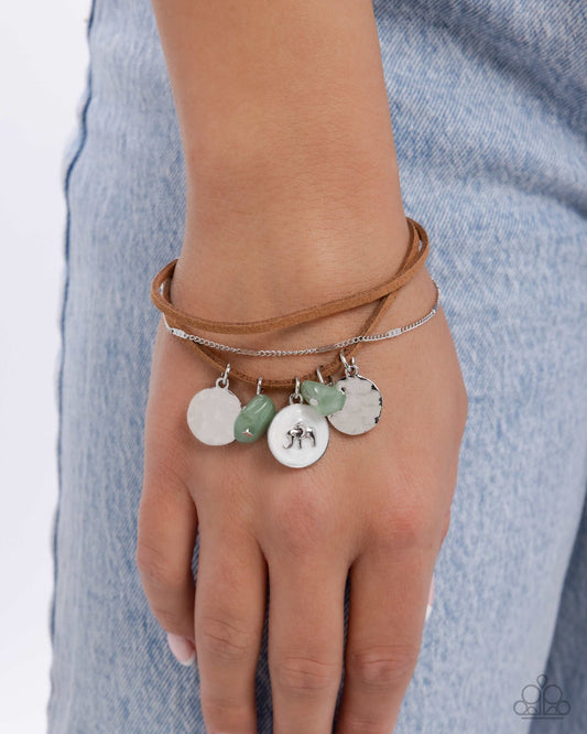 Serene Stroll - Green Jade Stone Elephant Charm Clasp Bracelet Paparazzi B2082
