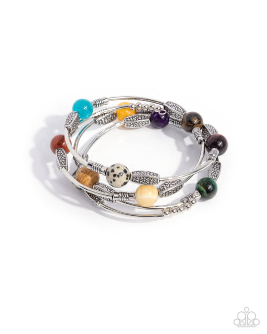 From Start to Finish - Multi Amethyst, Yellow, Blue, White, Tiger's Eye Natural Stone Bead Coil Bracelet Santa Fe Style Paparazzi B2141