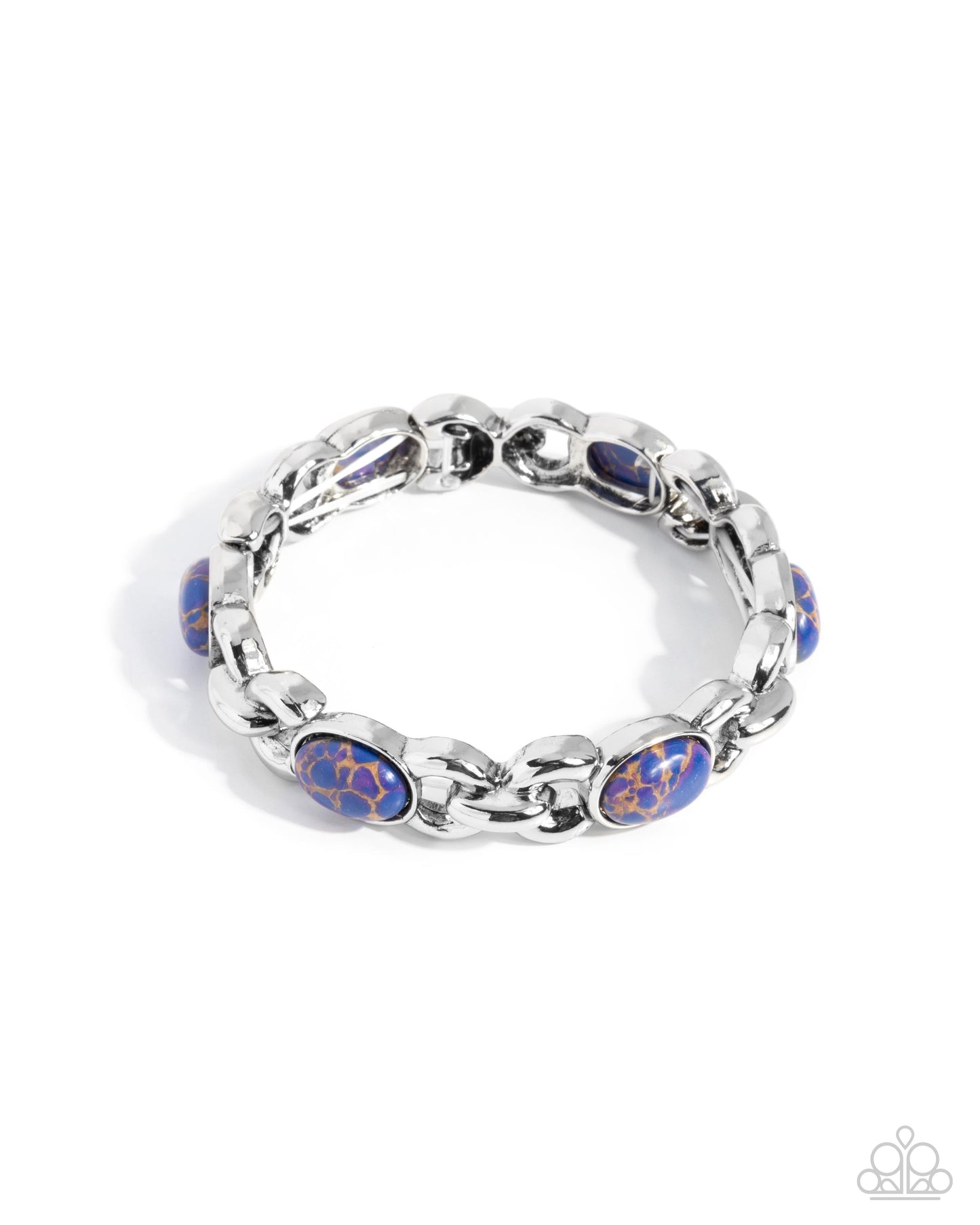 Rustic Record - Purple & Blue Mixed Oval Stone Silver Stretch Bracelet Paparazzi B1845