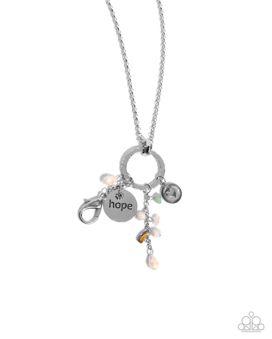 Journey to the Past - Multi Tigers Eye, Rose Quartz Stone Inspirational "hope" Charm Lanyard Necklace Paparazzi N2986
