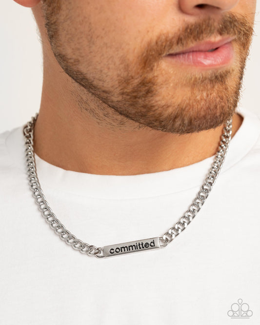 Fully Committed - Silver Curb Chain Stamped With "committed" Urban Necklace Paparazzi N3512